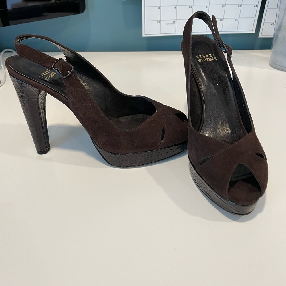 Stuart Weitzman Brown suede and snakeskin heels